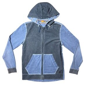 Hugo Boss Men's Zip-Up Hoodie Blue Colorblock Hooded Cotton Long Sleeve Sz Small